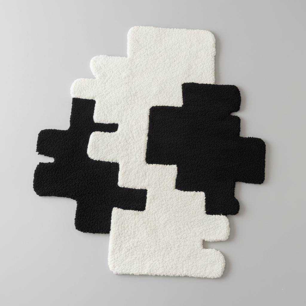 Handmade Tufted Wool Rug: Abstract Pixel Black and White Accent Carpet
