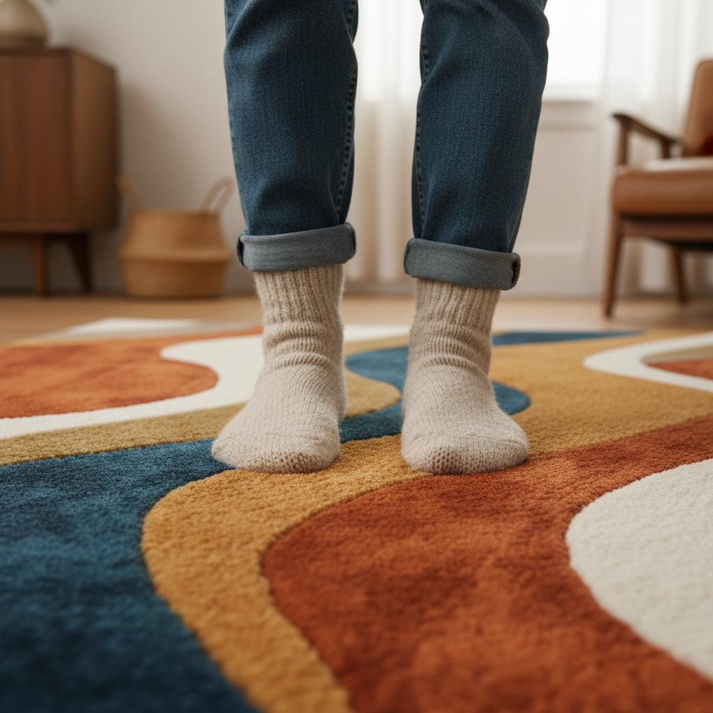 Handmade Wavy Area Rug: Mid-Century Modern Colorful Carpet