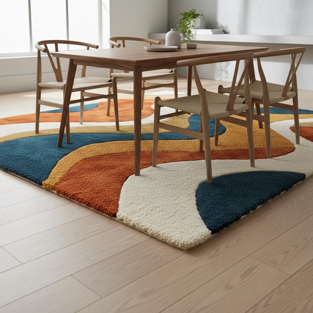 Handmade Wavy Area Rug: Mid-Century Modern Colorful Carpet