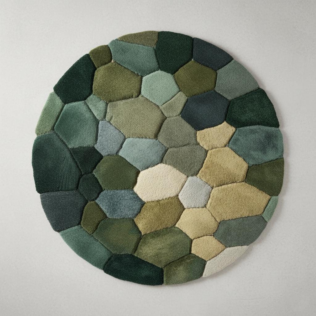 Handmade Wool Pebble Rug: Modern Green Earth Tone Carpet