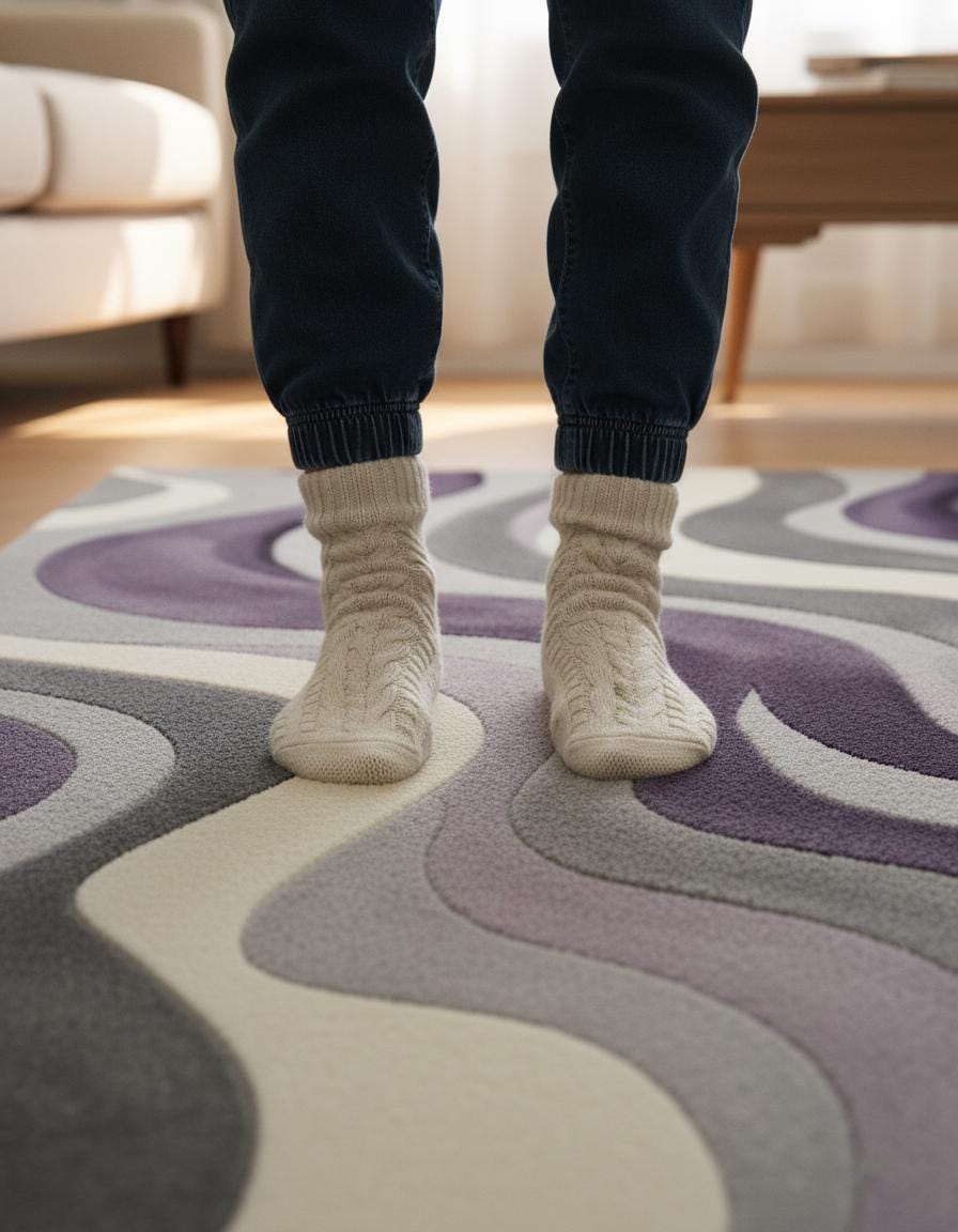 Handmade Purple Wave Rug: Modern Abstract 3D Wool Carpet
