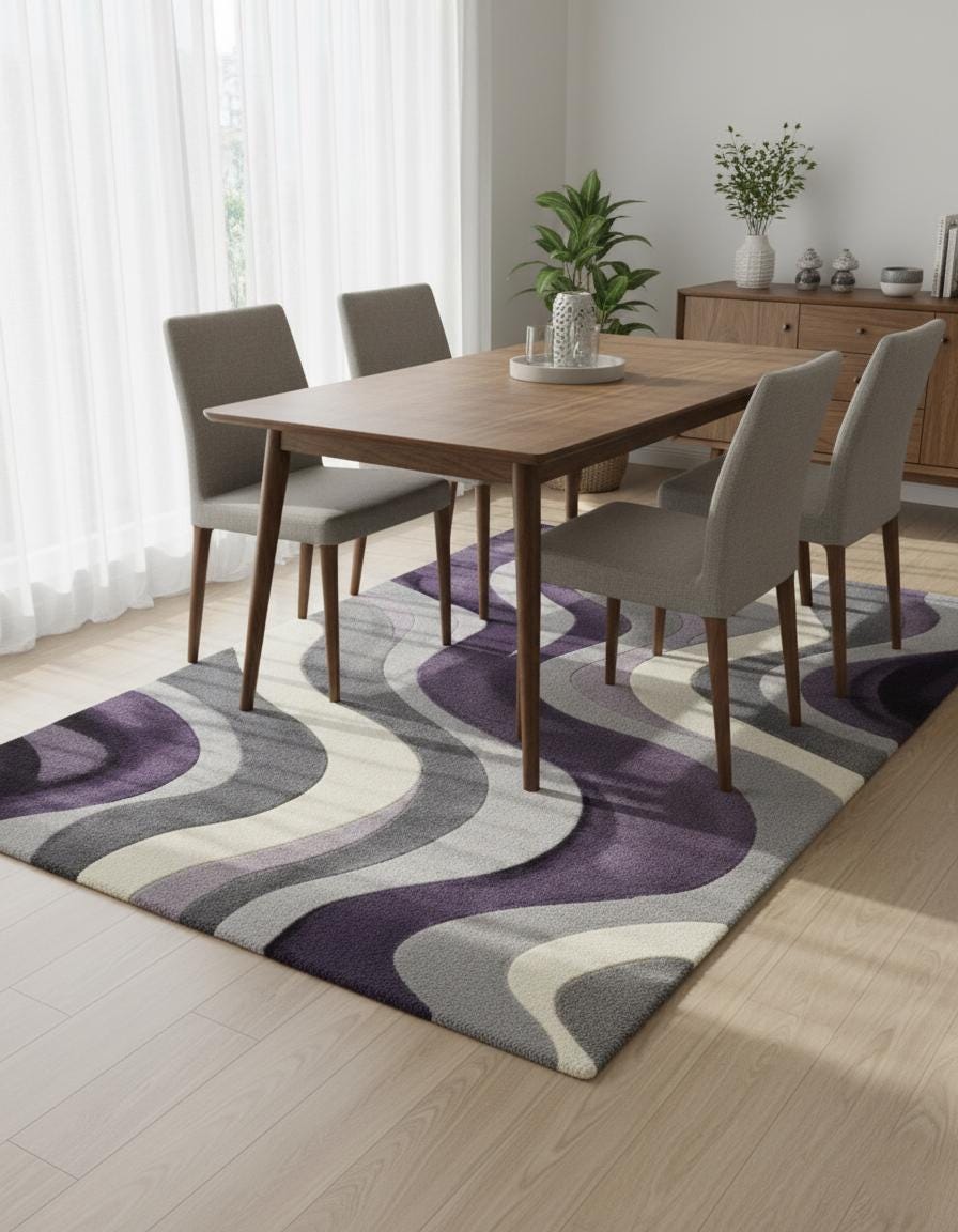 Handmade Purple Wave Rug: Modern Abstract 3D Wool Carpet