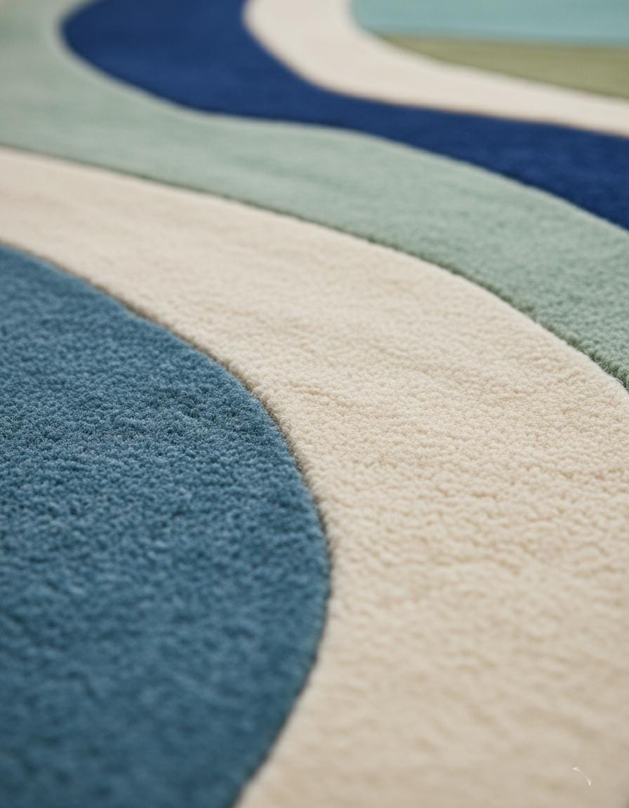 Abstract Wavy Wool Rug: Modern Blue Green Organic Carpet