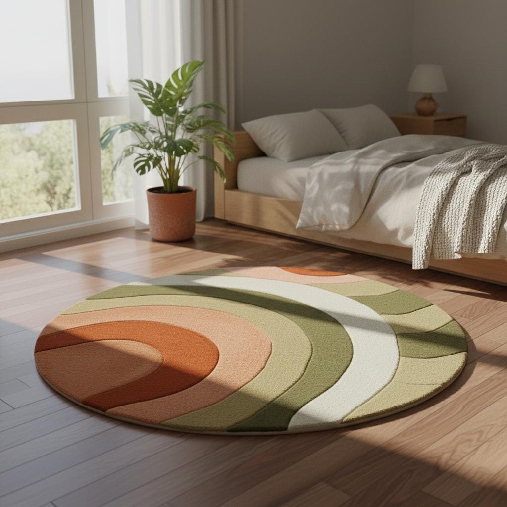 Handmade Wool Blend Rug: Bohemian Vintage Style 6x6 ft Round