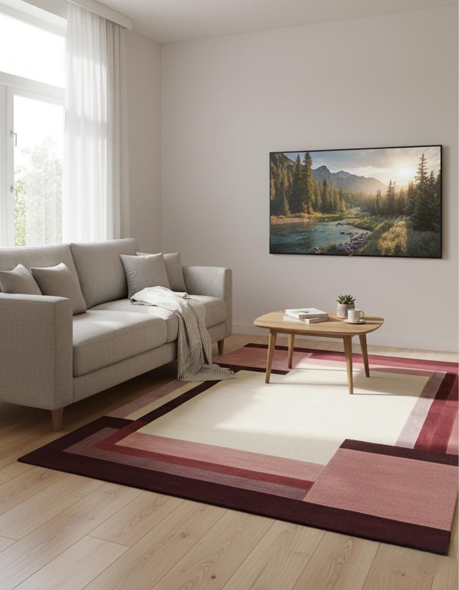 Handmade Wool Area Rug: Neutral Beige Boho Floor Decor (9x12 ft)