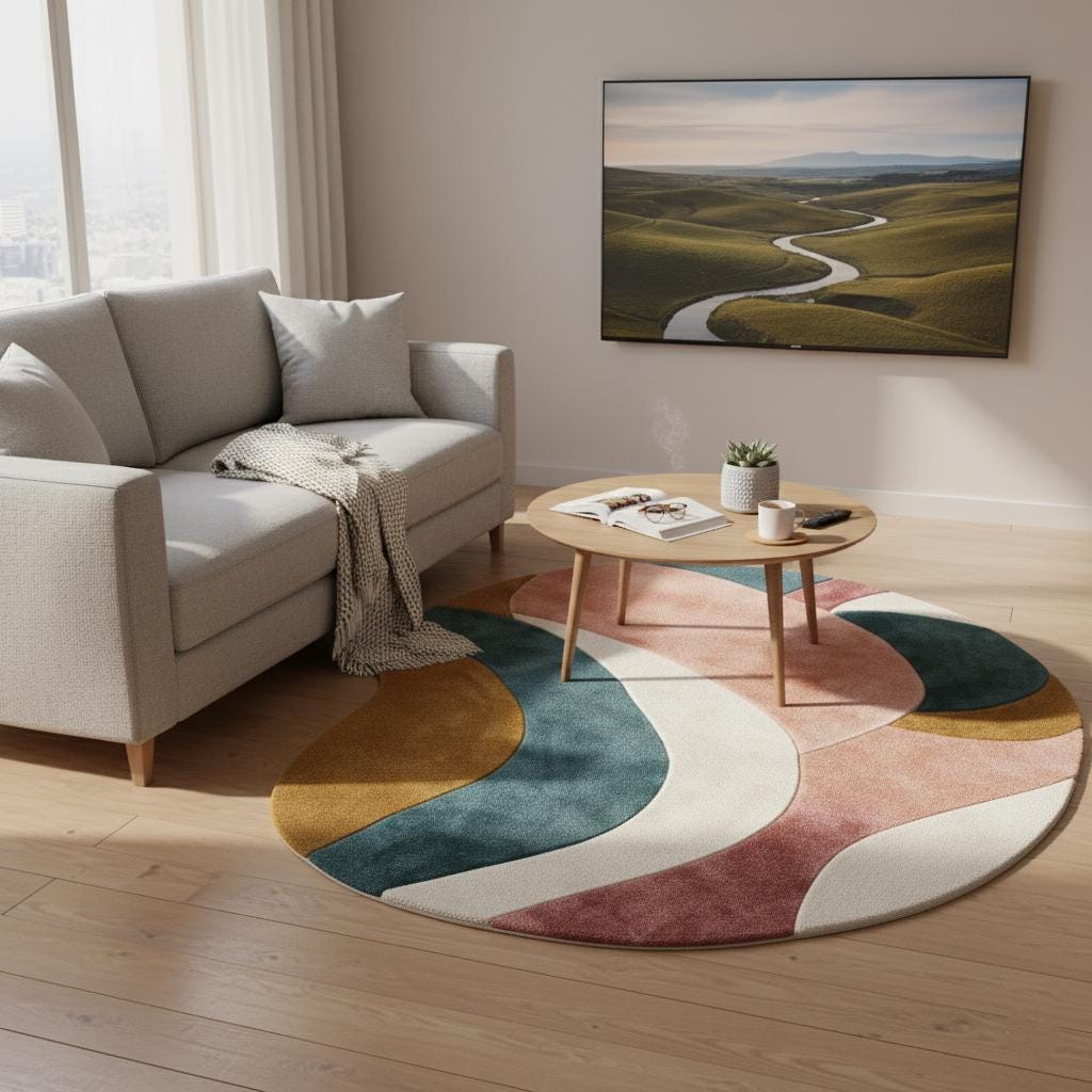 Handmade Tufted Beige Rug: Modern Boho Living Room Carpet
