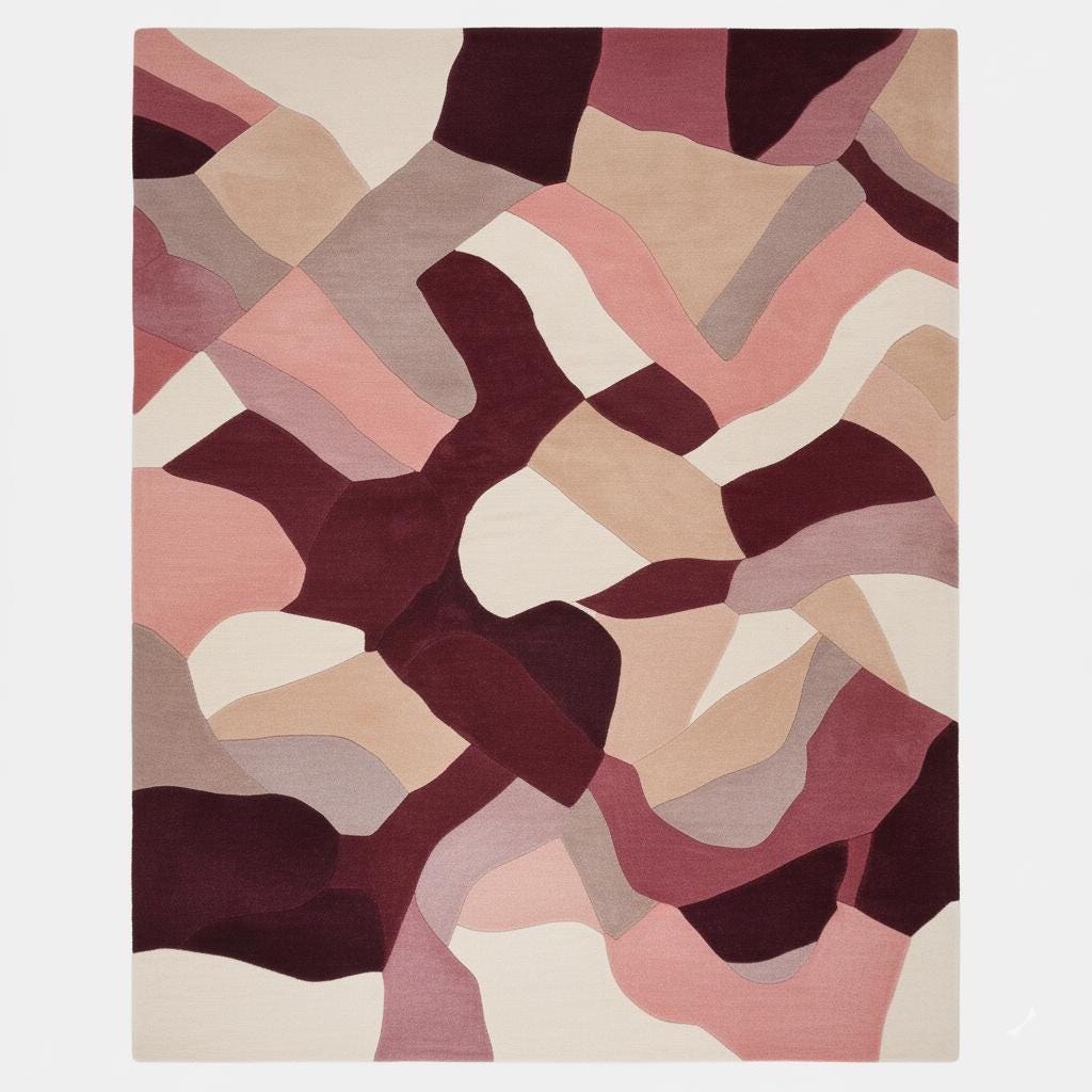 Handmade Wool Area Rug: Modern Abstract Burgundy Pink Geometric Carpet