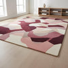 Handmade Wool Area Rug: Modern Abstract Burgundy Pink Geometric Carpet