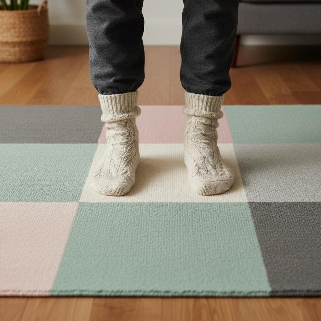 Handmade Wool Area Rug | Pastel Checkered Geometric, Scandinavian Decor