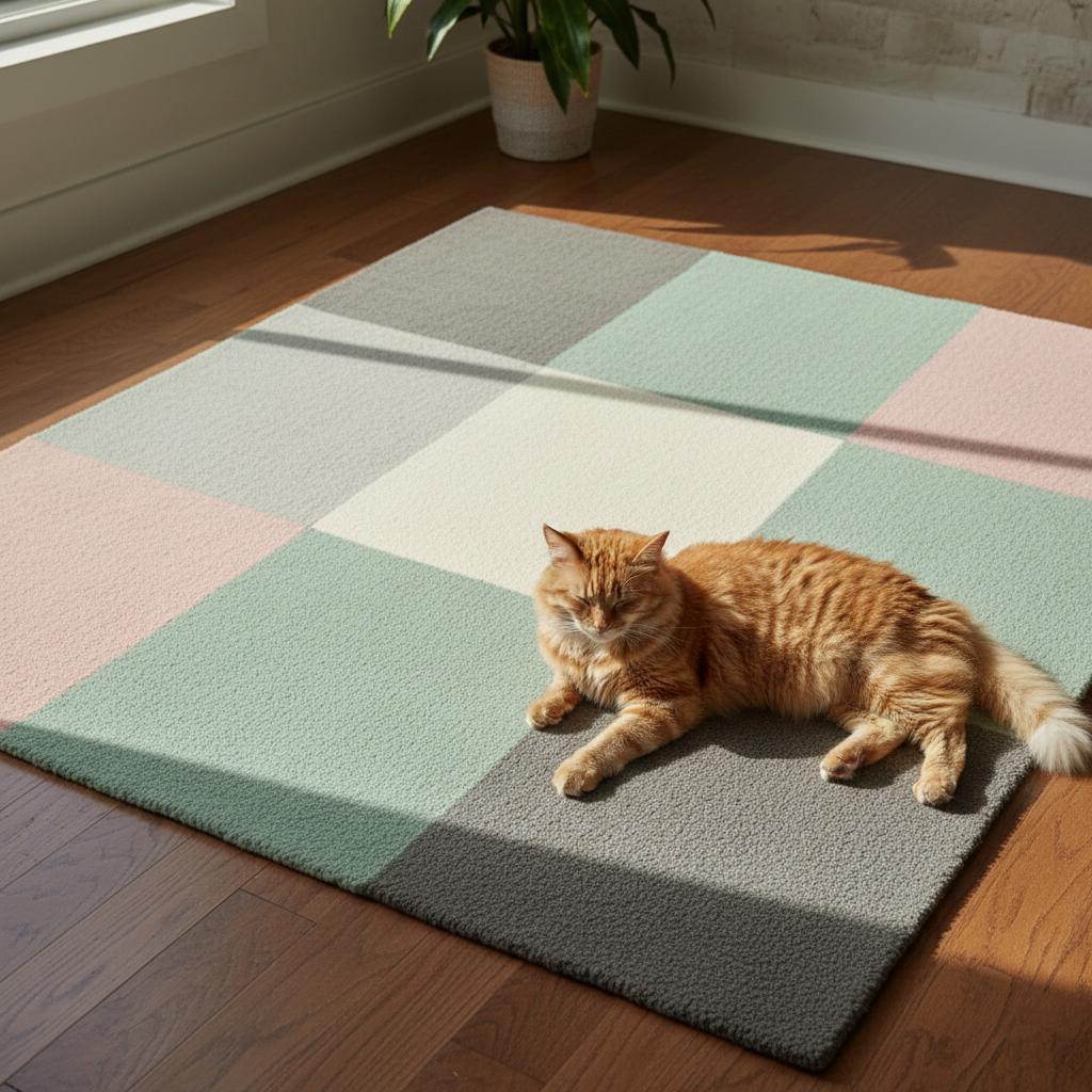 Handmade Wool Area Rug | Pastel Checkered Geometric, Scandinavian Decor