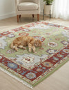 Handmade Oushak Wool Rug: Green, Red & Blue Floral Oriental Carpet