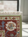 Handmade Oushak Wool Rug: Green, Red & Blue Floral Oriental Carpet