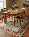 Handmade Oushak Wool Rug: Green, Red & Blue Floral Oriental Carpet