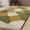 Handcrafted Wool Tufted Rug | Modern Olive Green Checkered Carpet