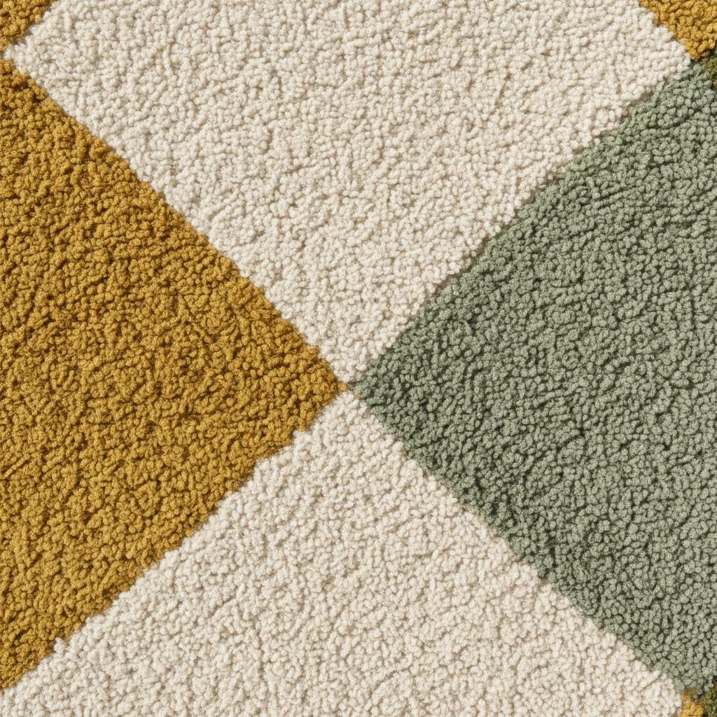 Handcrafted Wool Tufted Rug | Modern Olive Green Checkered Carpet