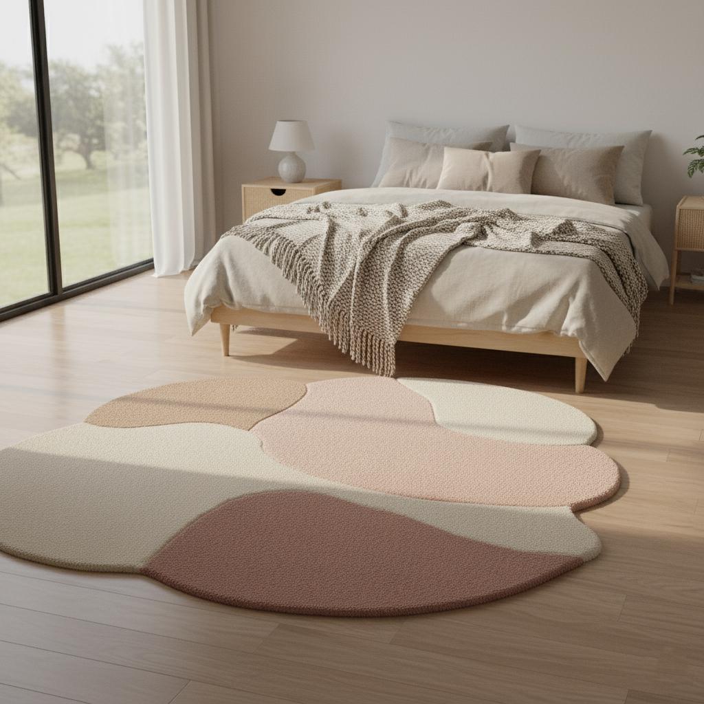 Handmade Abstract Tufted Rug, Pink Boho Pastel Living Room Decor Size-5x5 Feet