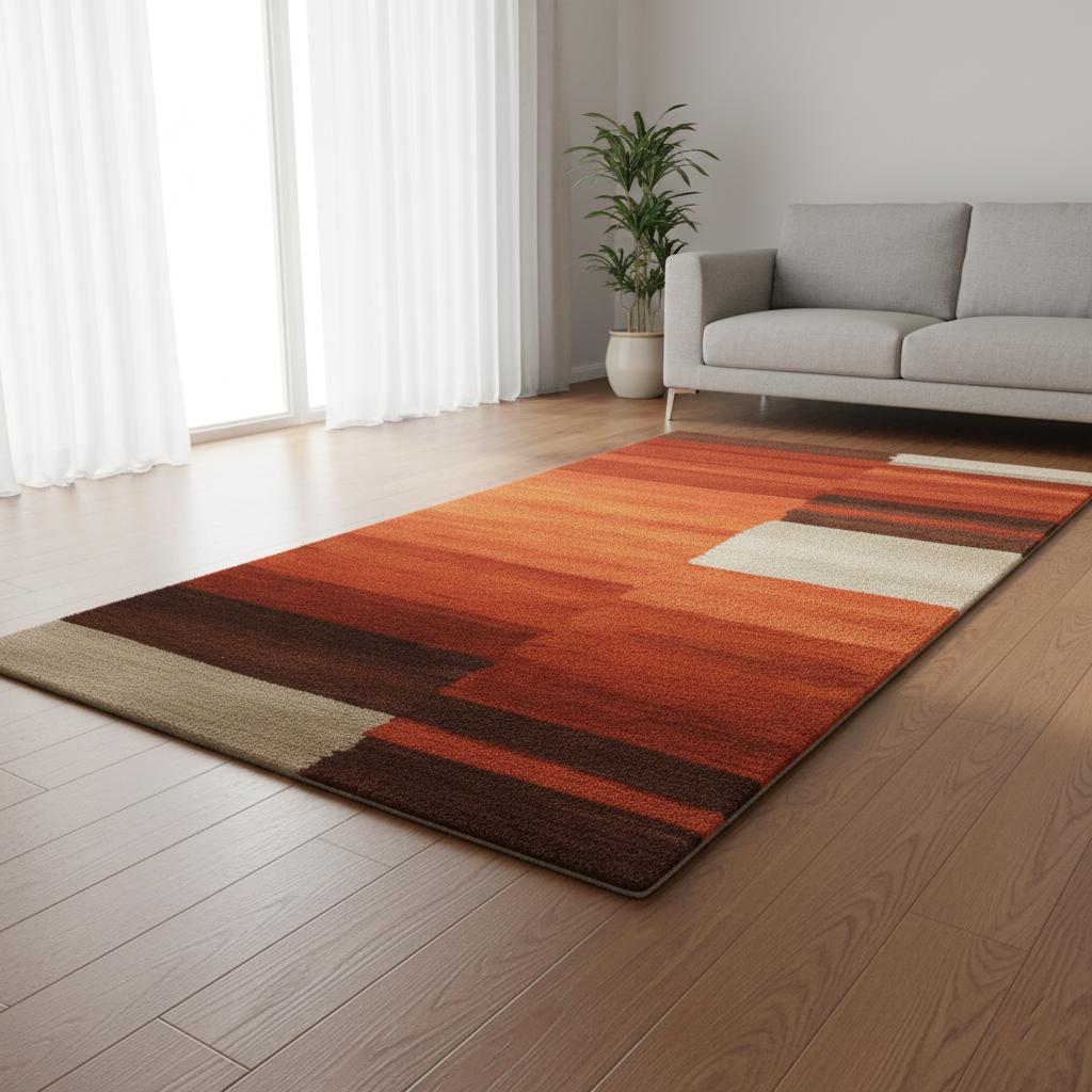 Handwoven Wool Area Rug – Modern Geometric Earth Tone Carpet