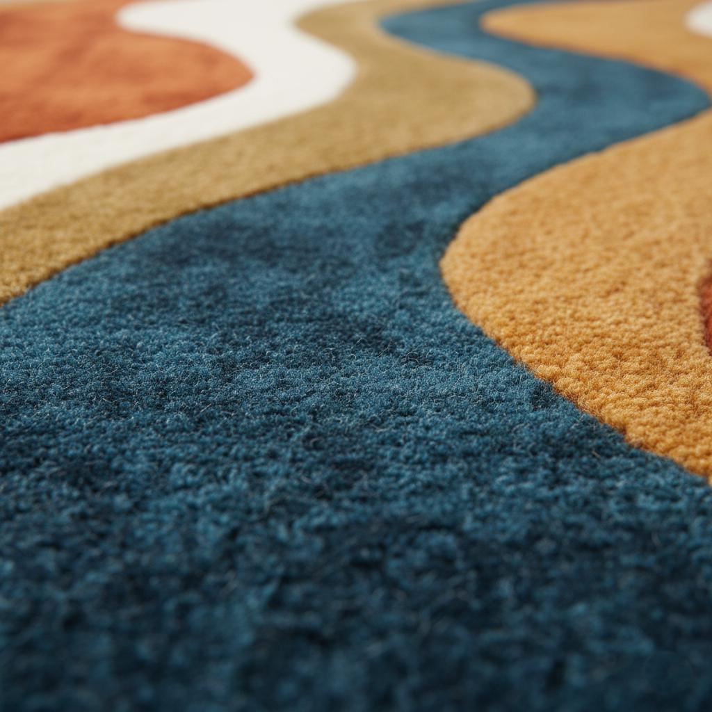 Handmade Wavy Area Rug: Mid-Century Modern Colorful Carpet