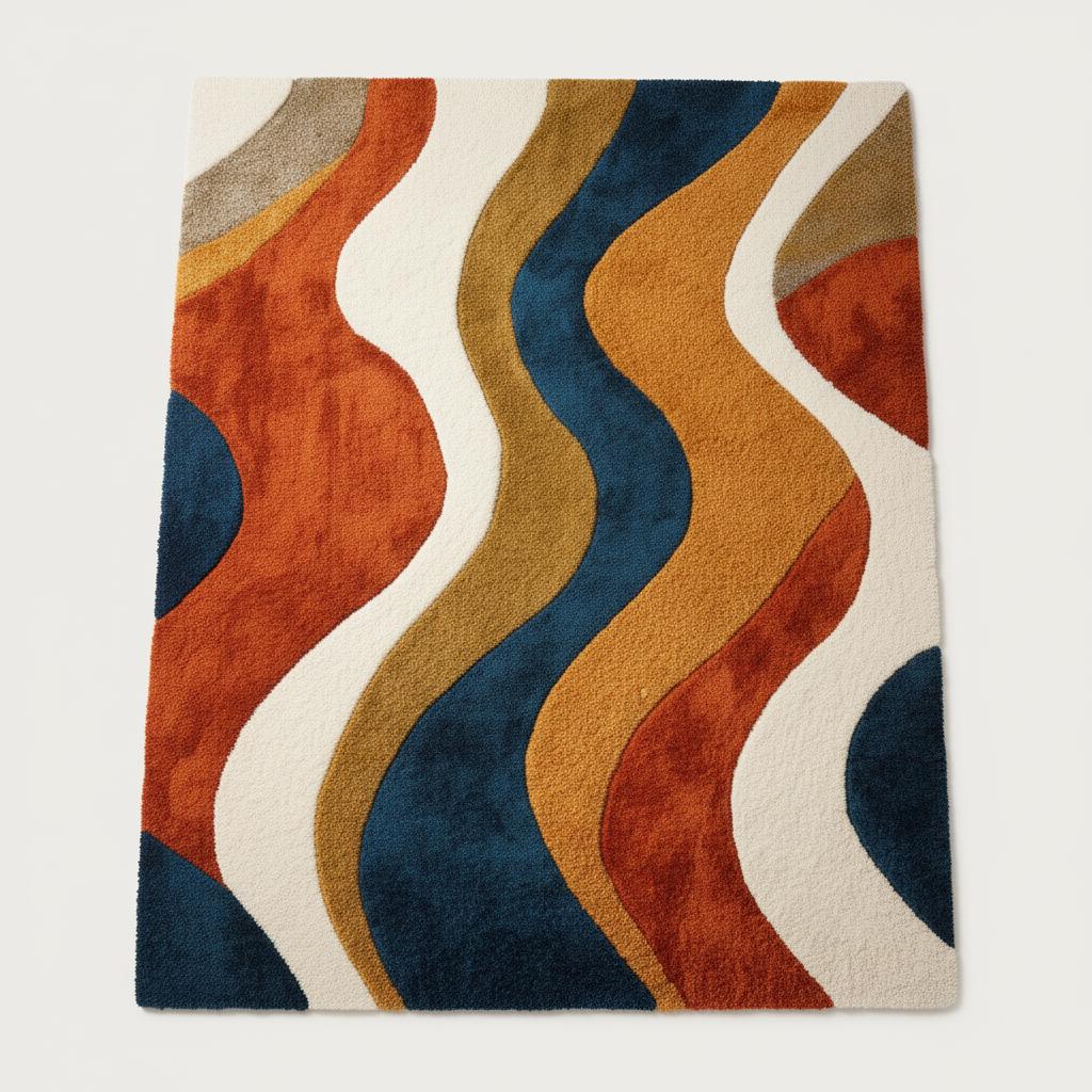 Handmade Wavy Area Rug: Mid-Century Modern Colorful Carpet