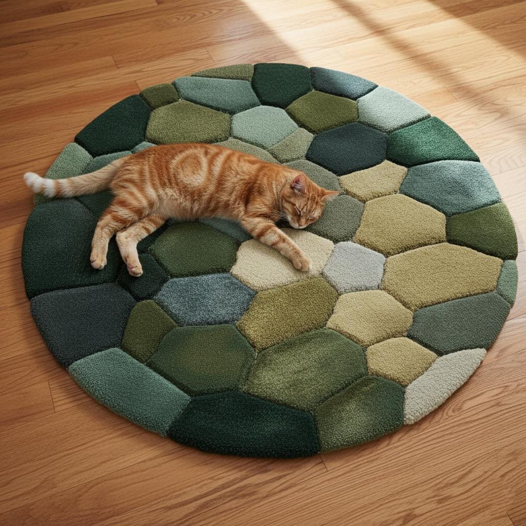 Handmade Wool Pebble Rug: Modern Green Earth Tone Carpet