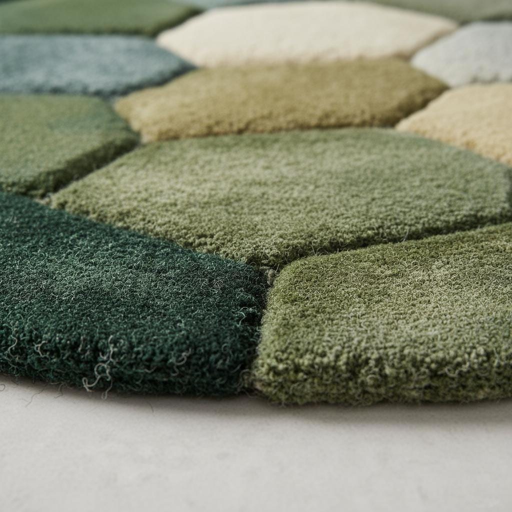 Handmade Wool Pebble Rug: Modern Green Earth Tone Carpet