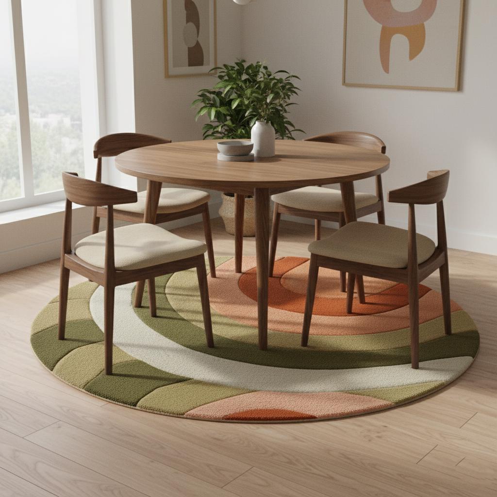 Handmade Wool Blend Rug: Bohemian Vintage Style 6x6 ft Round