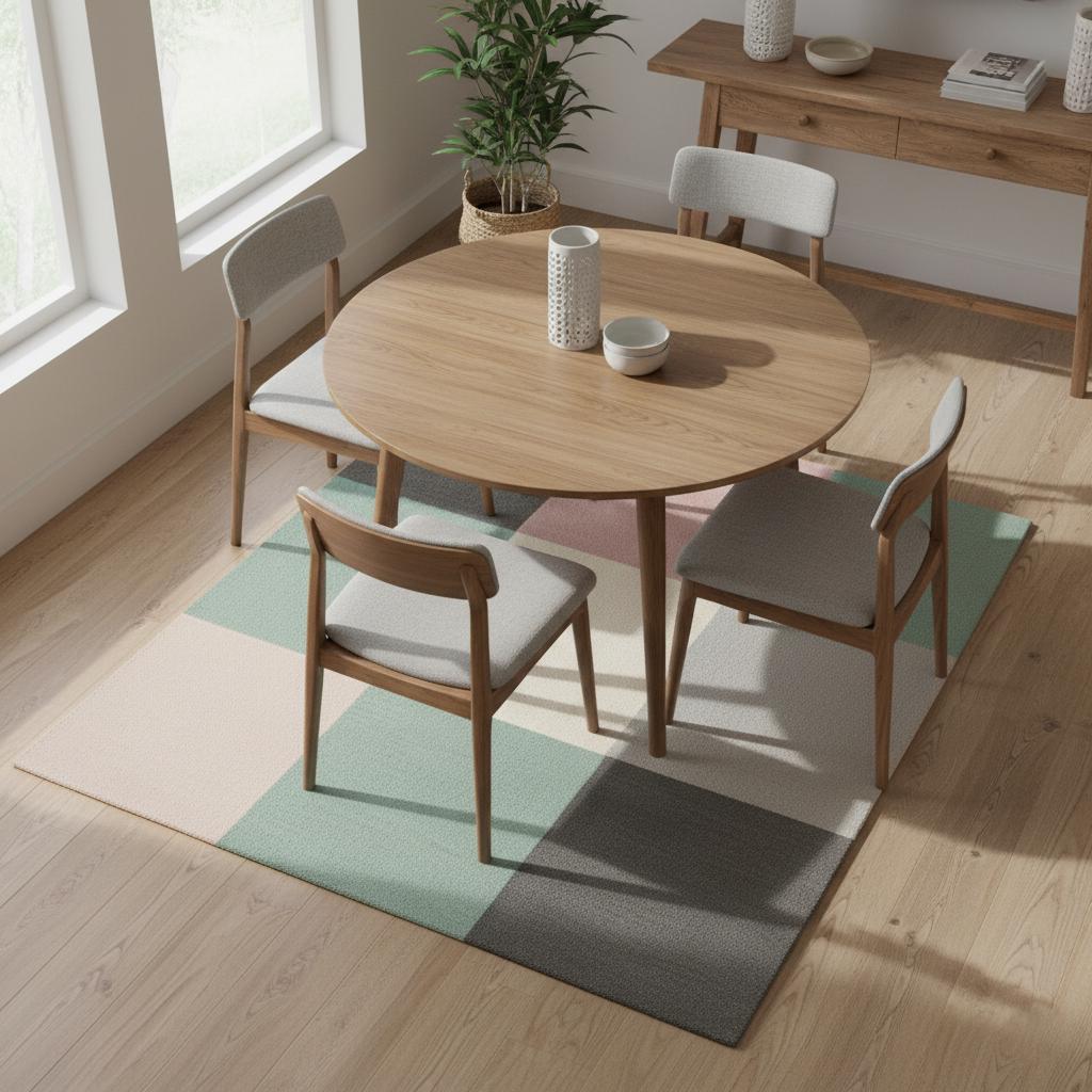 Handmade Wool Area Rug | Pastel Checkered Geometric, Scandinavian Decor
