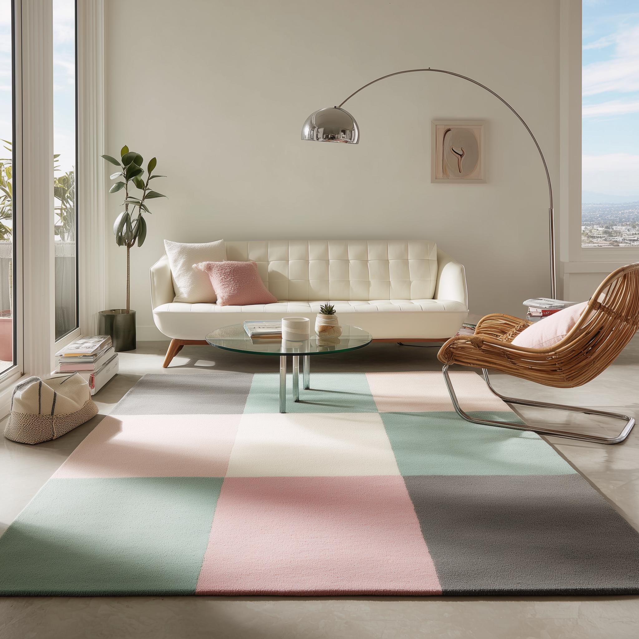 Handmade Wool Area Rug | Pastel Checkered Geometric, Scandinavian Decor
