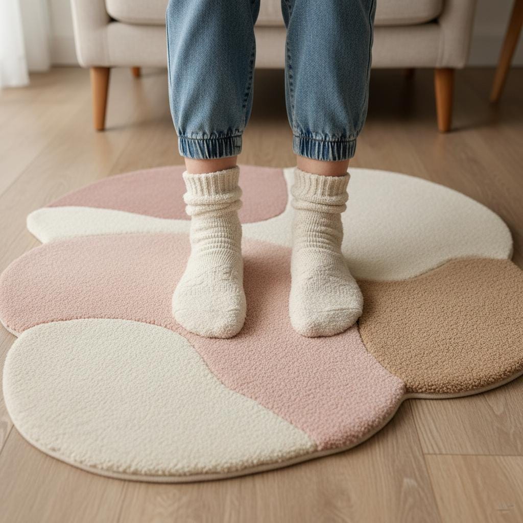 Handmade Abstract Tufted Rug, Pink Boho Pastel Living Room Decor Size-5x5 Feet