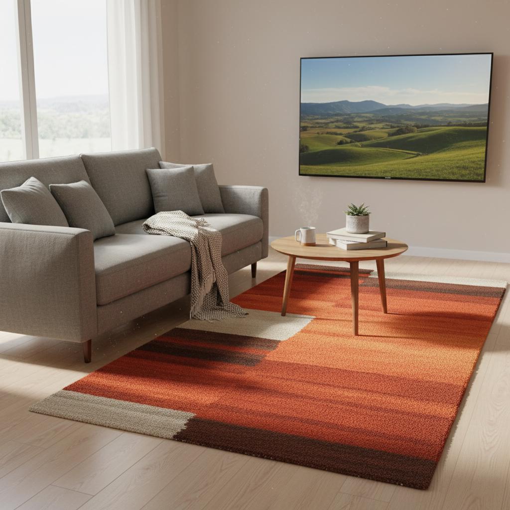 Handwoven Wool Area Rug – Modern Geometric Earth Tone Carpet