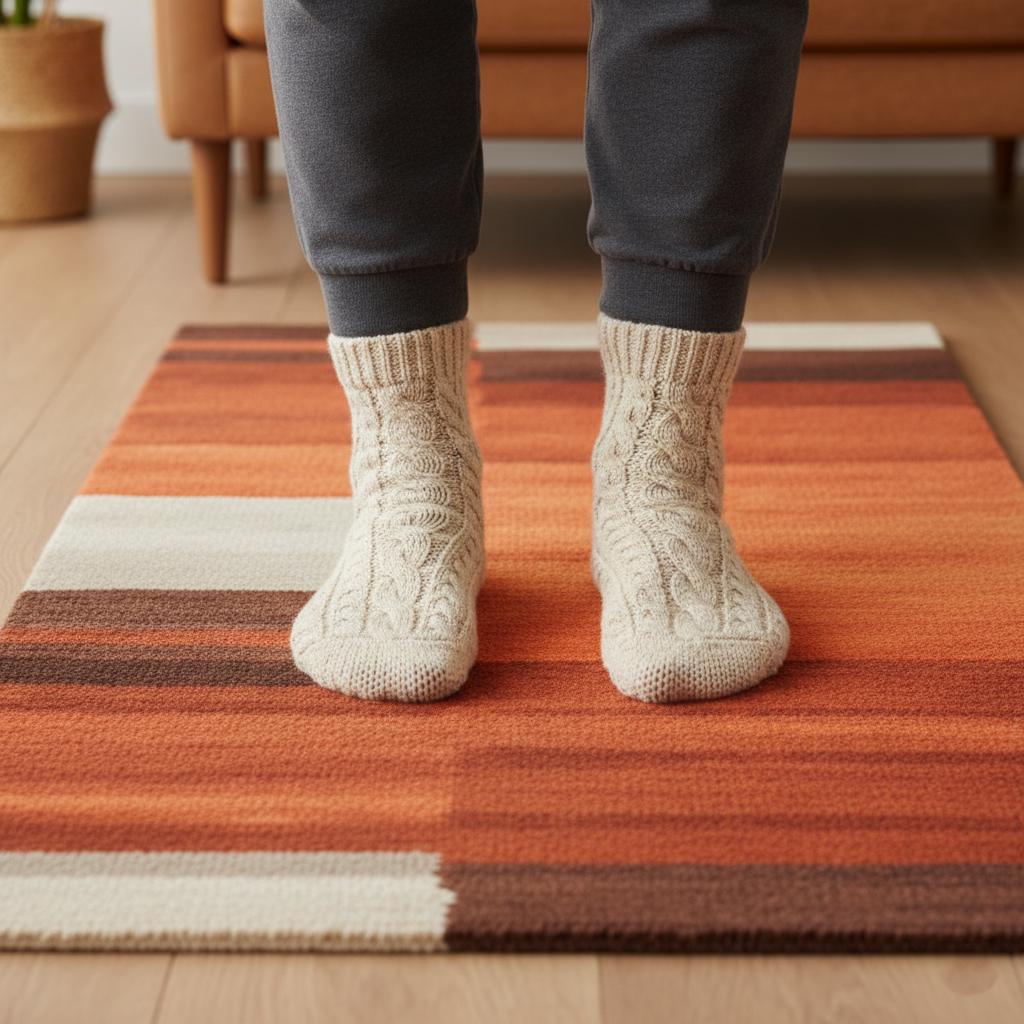 Handwoven Wool Area Rug – Modern Geometric Earth Tone Carpet