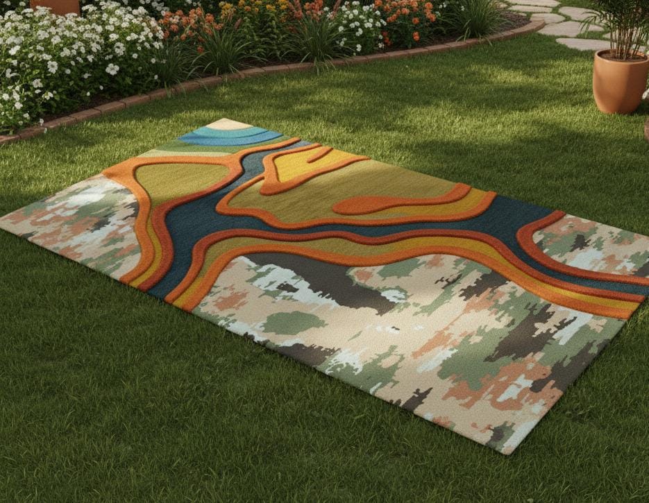 Abstract Topographic Area Rug – Modern 3D Effect, Earthy Tones