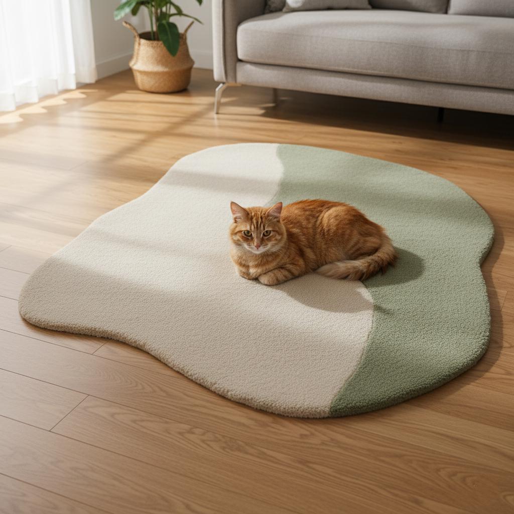 Modern Abstract Rug | Green & Beige Wavy Carpet