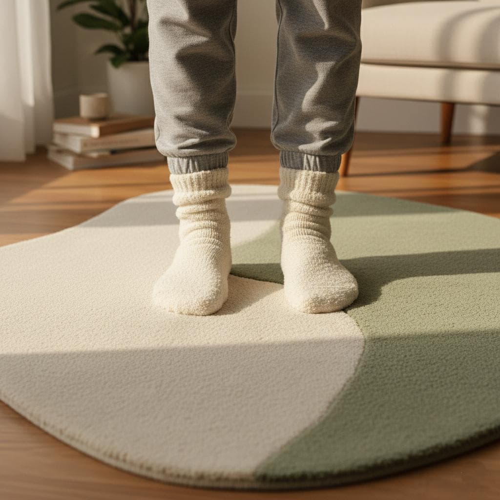 Modern Abstract Rug | Green & Beige Wavy Carpet
