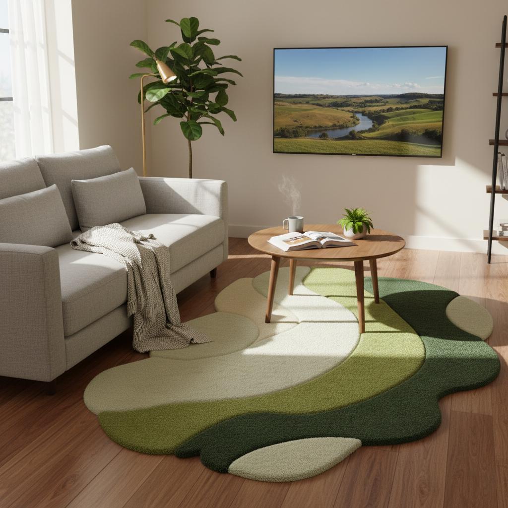 Modern Green Wave Wool Rug | 3D Tufted Abstract Area Rug