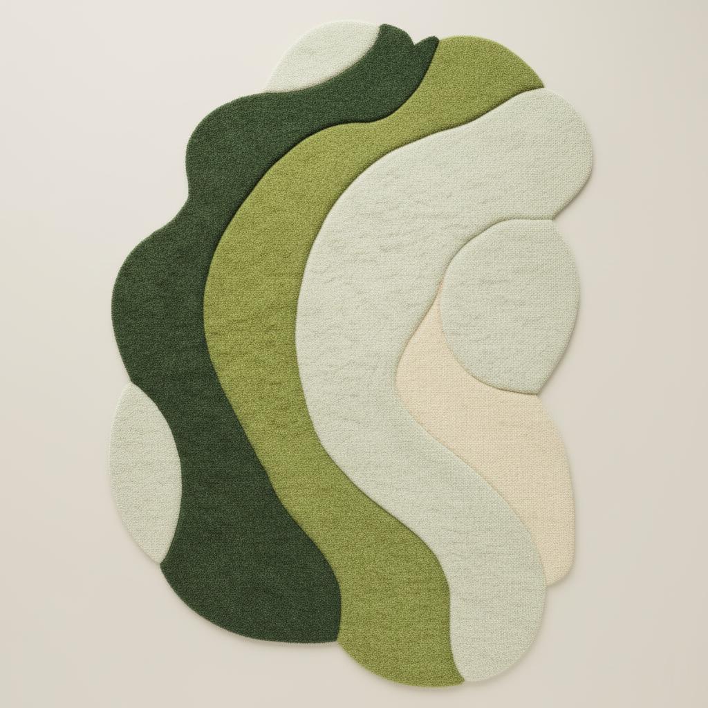 Modern Green Wave Wool Rug | 3D Tufted Abstract Area Rug