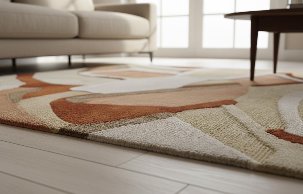 Modern Abstract Rug: Beige & Rust Organic, Custom Size