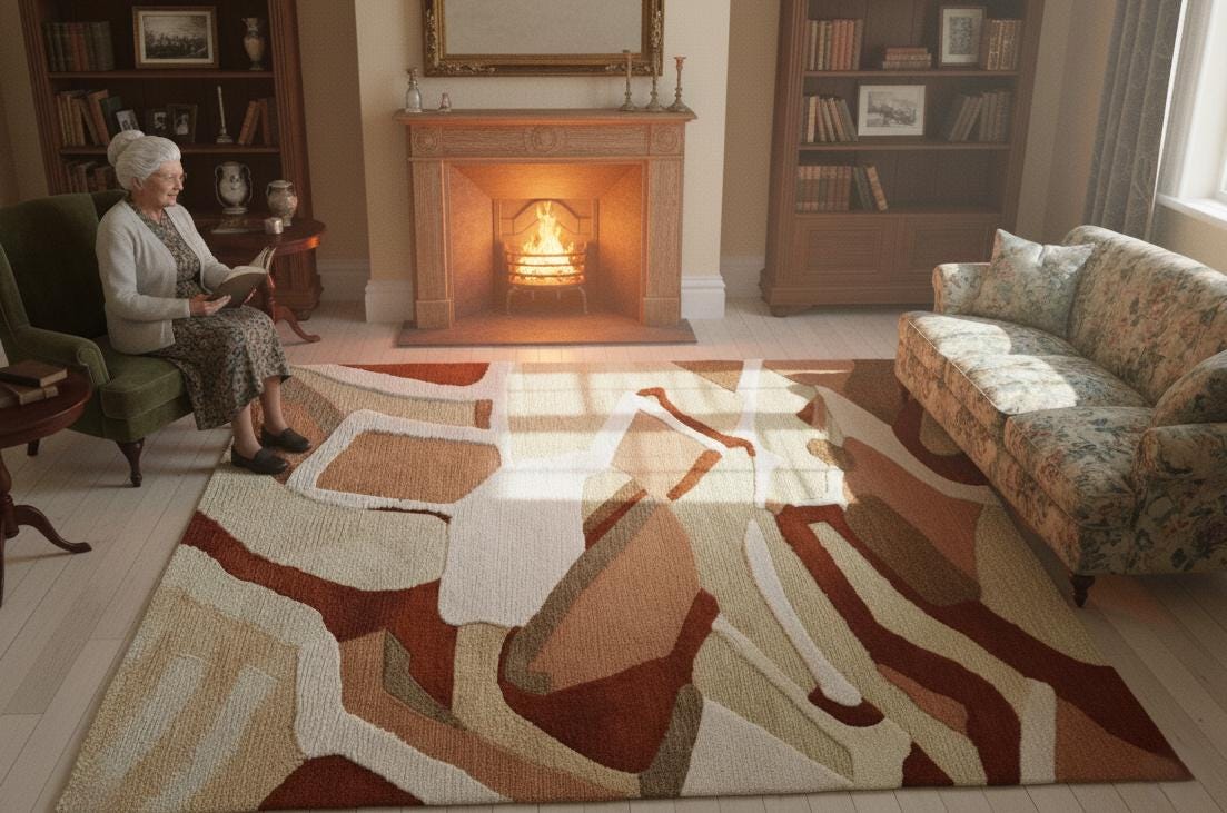 Modern Abstract Rug: Beige & Rust Organic, Custom Size