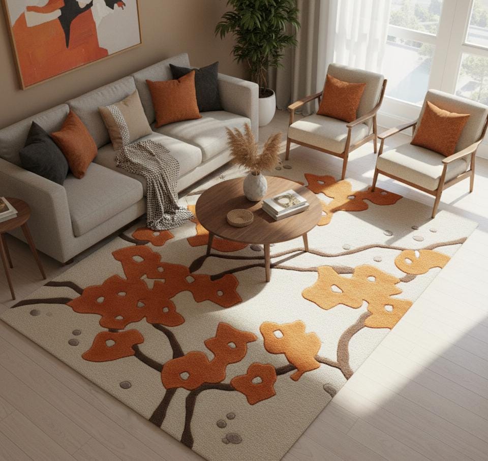 Retro Wavy Tufted Rug: 3D Groovy Pattern, Custom Size Handmade Carpet