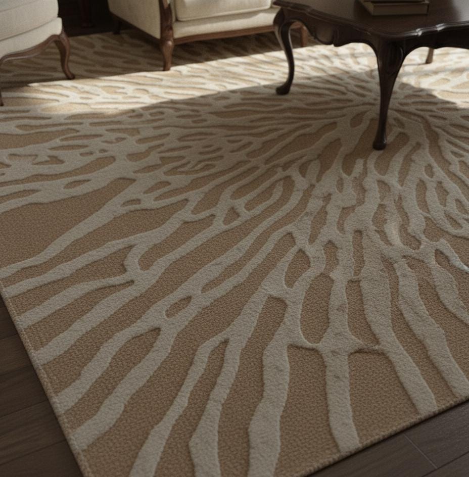 Beige 3D Area Rug | Textured Abstract Coral Design