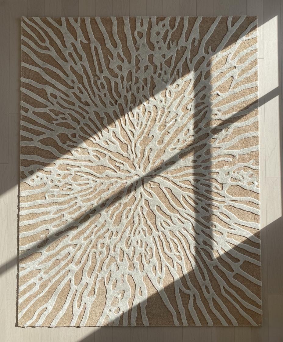 Beige 3D Area Rug | Textured Abstract Coral Design