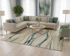 Modern Abstract Area Rug, Green Blue Wave Design, 3D Carved