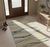 Modern Abstract Area Rug, Green Blue Wave Design, 3D Carved