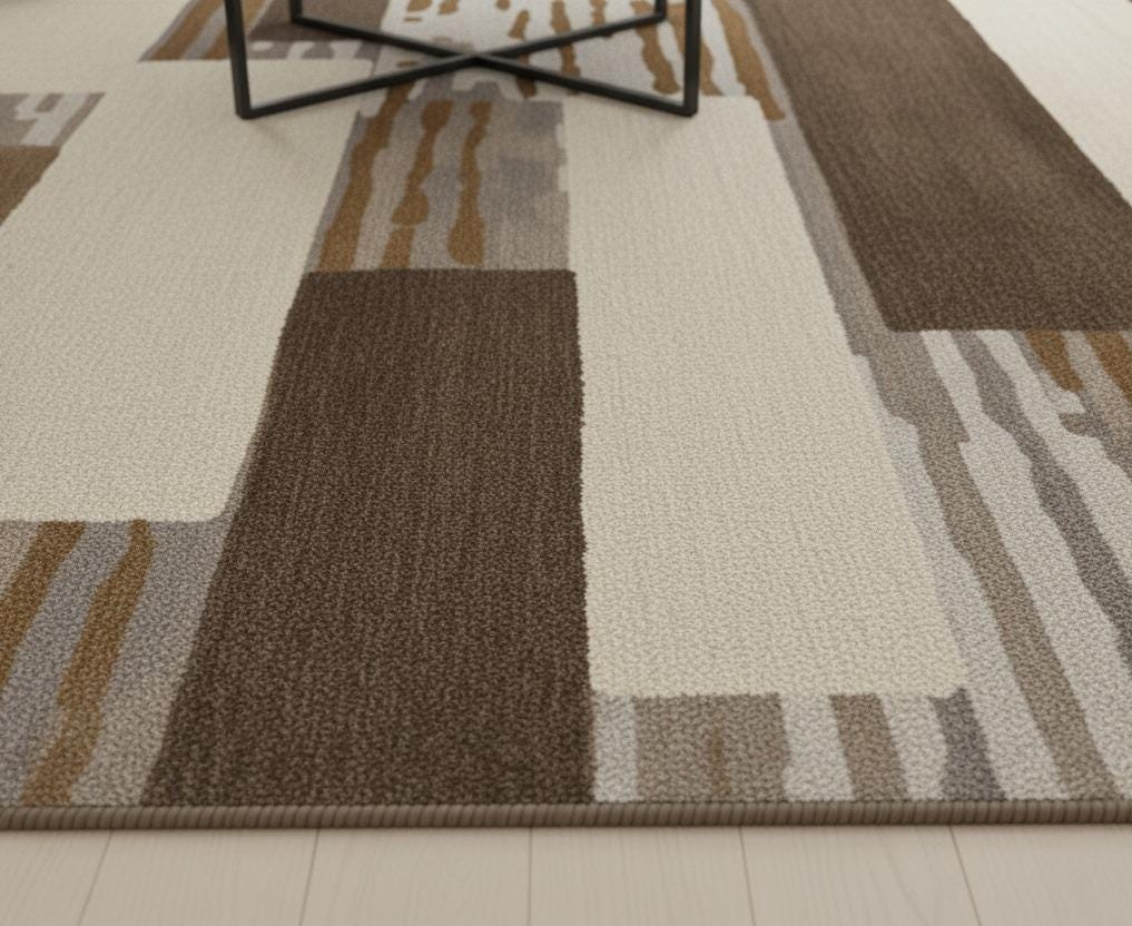 Modern Geometric Brown Beige Area Rug, Contemporary Home Decor