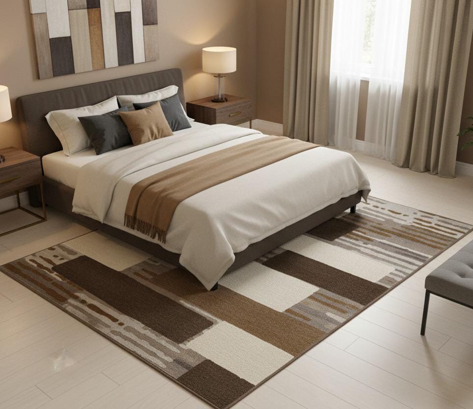 Modern Geometric Brown Beige Area Rug, Contemporary Home Decor