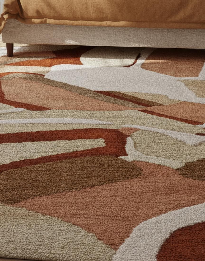 Modern Abstract Rug: Beige & Rust Organic, Custom Size