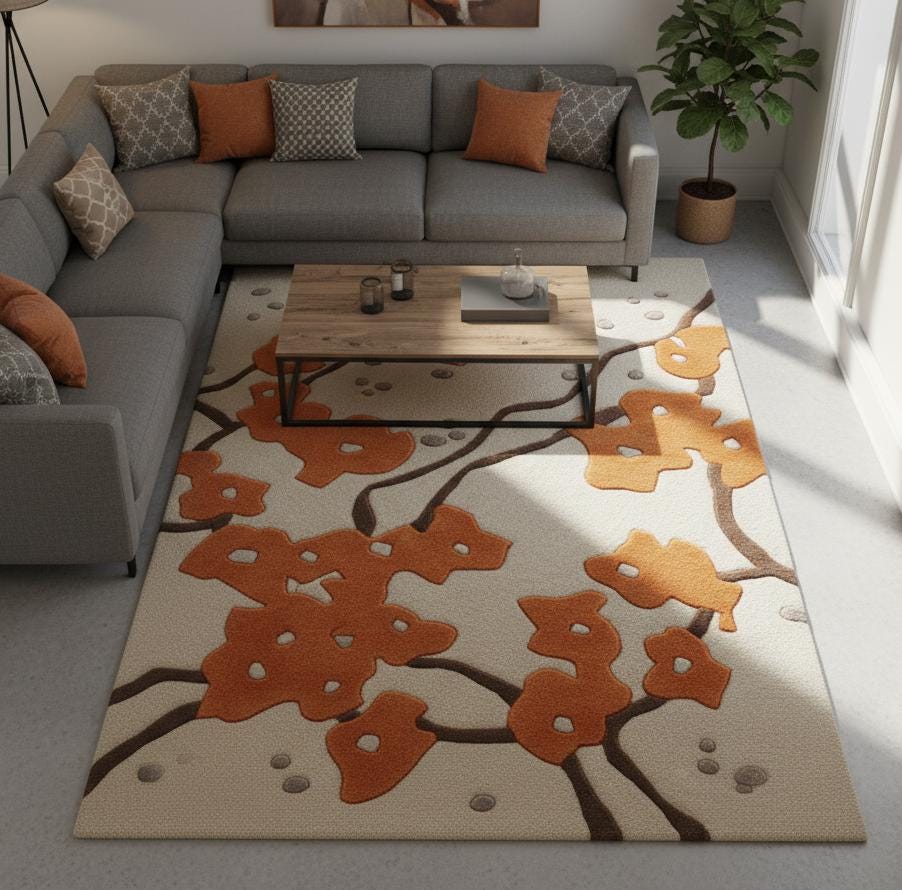Retro Wavy Tufted Rug: 3D Groovy Pattern, Custom Size Handmade Carpet