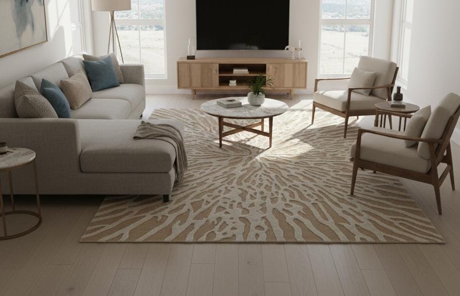 Beige 3D Area Rug | Textured Abstract Coral Design