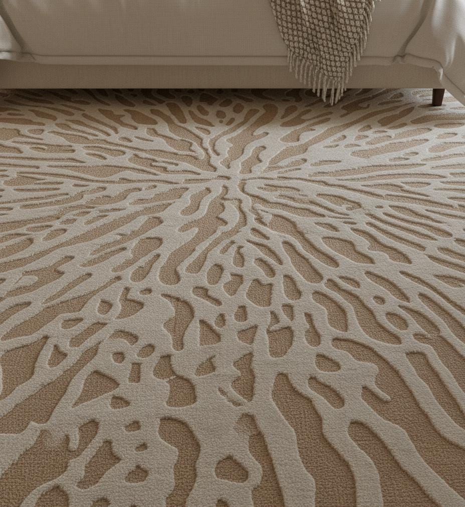 Beige 3D Area Rug | Textured Abstract Coral Design