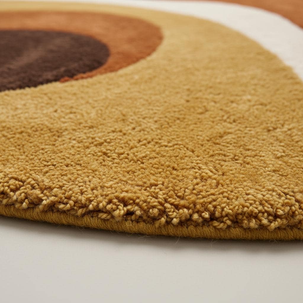 Retro 70s Round Shag Rug, Groovy Swirl, Orange Brown, Handmade